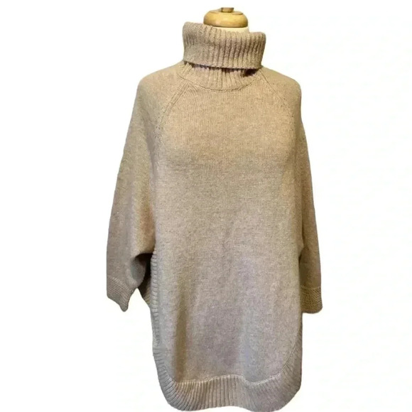 Bishop and Young turtleneck poncho sweater size M brown tan beige long warm - Picture 1 of 5